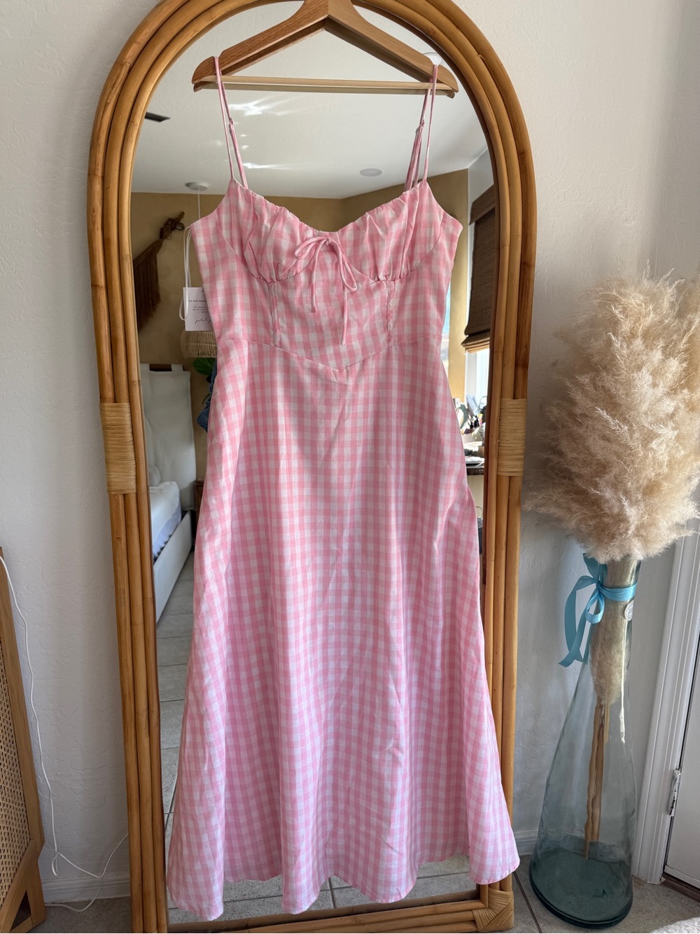 Petal & Pup Pink Gingham Maxi Slip Dress with Ruched Bust